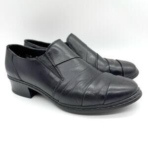 Rieker Antistress Pleated Black Leather Elastic Slip on Loafers Oxford Size 5.5